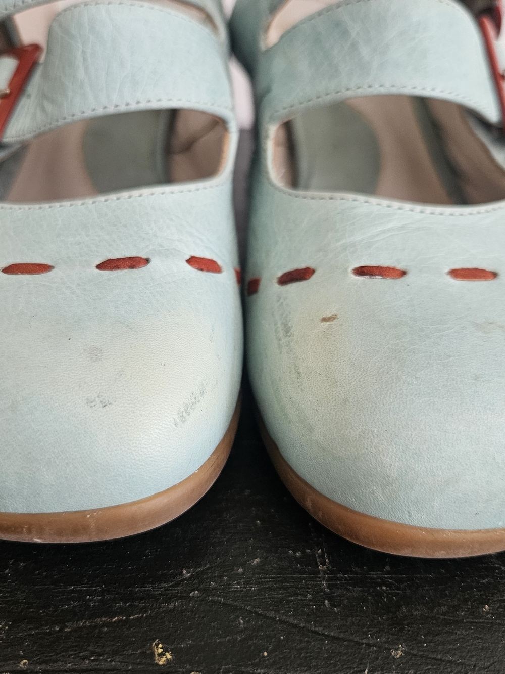 Fluevog Operetta Fiorenza Mint Leather Mary-Jane Slingback Heels Size 7 - Picture 7 of 10